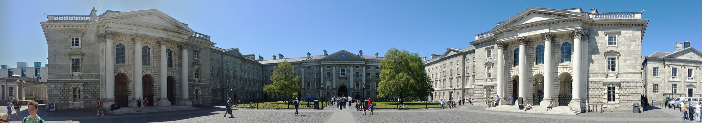 Trinity College Dublin's Parliament Square on a bright, clear day